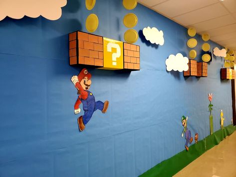 Super Mario Stage Design, Mario Cart Office Decorations, Super Mario Dramatic Play, Mario Door Decorations Classroom, Princess Peach Bulletin Board, Ball And Jacks, Mario Bros School Theme, Mario Bros Themed Classroom, Mario Hallway Theme