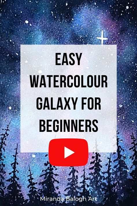 In this step-by-step tutorial, you learn how to paint an easy watercolour galaxy for beginners. As well, this video tutorial teaches you how to paint watercolour night skies with stars. To compliment the beautiful galaxy sky, you learn how to paint easy trees to create a simple watercolour landscape. So are you ready to paint with me? Then take out your art supplies and enjoy watching this watercolour galaxy tutorial for beginners! Step By Step Galaxy Painting, Starry Sky Watercolor, Watercolour Night Sky Tutorial, How To Paint A Night Sky Step By Step, Watercolor Art For Beginners Tutorials Videos, Watercolour Inspiration Landscape Easy, Watercolor Art For Beginners Simple Landscape, Watercolor Night Sky Tutorial, Watercolour Landscape Easy