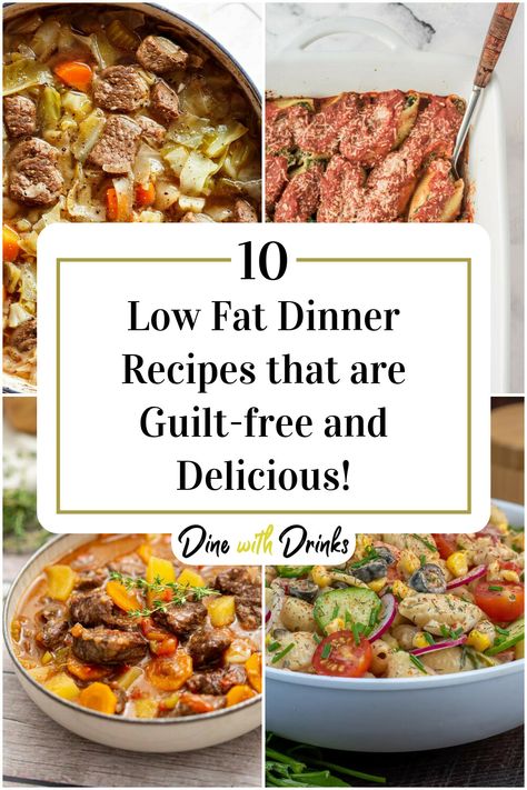 Collage of 4 low fat dinner recipes. Gallbladder Dinner Recipes, Dinner Recipes For Gallbladder Issues, Low Fat Dinner Recipes For Family, Gallbladder Safe Meals, Fat Free Meals For Gallbladder, Lowfat Meals After Gallbladder Removal, Fat Free Dinner Recipes, Low Saturated Fat Recipes Dinners, Fat Free Recipes Gallbladder