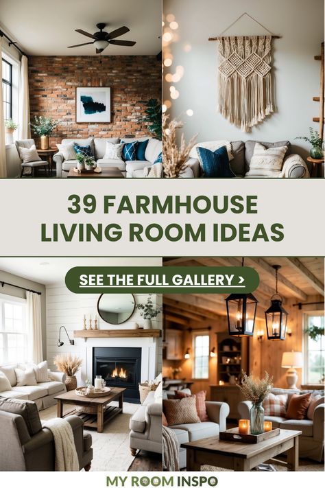 Explore 39 stunning farmhouse living room ideas through 4 engaging images. Discover cozy decors, rustic furnishings, and inviting atmospheres featured in beautiful designs that celebrate natural textures and soothing palettes. Rustic Shiplap Wall Living Room, Pine Walls Living Room, Brick And Shiplap Wall, Warm Farmhouse Living Room, Brick And Shiplap, Living Room Farmhouse Style, Warm Farmhouse, Farmhouse Living Rooms, Rustic Wooden Furniture