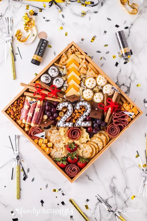 College Graduation Charcuterie Board, Mixed Charcuterie Board, 21st Charcuterie Board, Personal Sized Charcuterie Board, Graduation Charcuterie Board 2024, Graduation Charcuterie Table, Black And Gold Charcuterie Board, Charcuterie Board For Graduation Party, 2023 Charcuterie Board