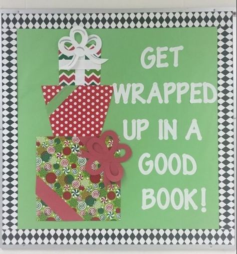 Christmas Library Display, School Library Bulletin Boards, December Bulletin Boards, School Library Decor, Holiday Bulletin Boards, Christmas Bulletin Boards, School Library Displays, Library Bulletin Board, Middle School Libraries