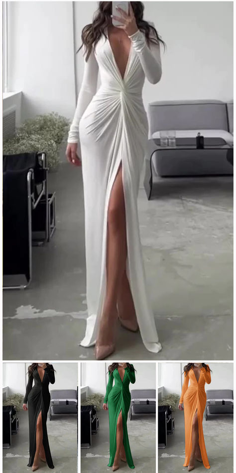 Elegant Solid Fold V Neck Pleated Dresses(6 Colors) Cheap Elopement Dress, Red And White Tuxedo For Men Wedding, Elegant Fitted White Beach Dress, Evening Long Sleeve Fur Coat With Faux Fur Lining, White Satin Wedding Maxi Dress, Luxury Long Sleeve Fur Coat For Formal Occasions, Ethereal White Wedding Maxi Dress, Dubai Outfit, Cookies Wedding