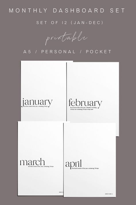 Monthly Planner Dashboard, Minimalist Planner Dashboard, Minimal Planner Layout, Month At A Glance Planner, Minimal Planner Cover, March Month, Planner Dividers, Planner Dashboard, Academic Planner