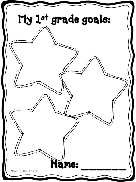 First grade goals: reach for the stars My First Grade Goals, 1st Grade Goals, 1st Week Of School Activities, First Grade Goals, Growth Mindset Goal Setting, Grade Goals, Leadership Notebook, Star Themed Classroom, Curriculum Night