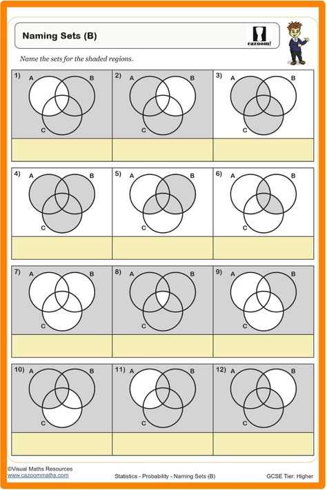 Probability Worksheet: Naming Sets Year 9 Maths Worksheets, Set Notation, 9th Grade Math, Set Theory, Probability Worksheets, Cake Gif, Birthday Cake Gif, Venn Diagrams, Maths Worksheets