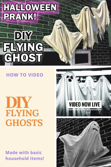 Prank trick or treaters with this simple DIY flying ghost setup! Made from everyday household items. Fun and simple to make! Diy Halloween Ghosts, Flying Ghost, Halloween Pranks, Handmade Gifts Diy, Trick Or Treaters, Halloween Decorating, Scary Clowns, Diy Repair, 6th Birthday Parties