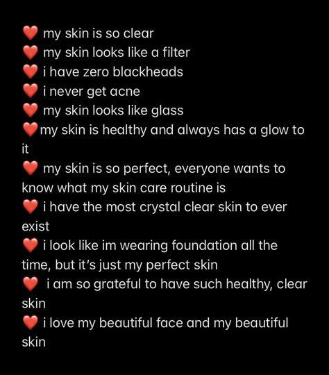 Vision Board For Clear Skin, Hairless Skin Affirmations, Small Nose Affirmations, Skin Care Affirmation, Clear Skin Subliminal Results, Clear Skin Vision Board, Affirmation For Clear Skin, Clear Skin Spell, Clear Skin Quotes