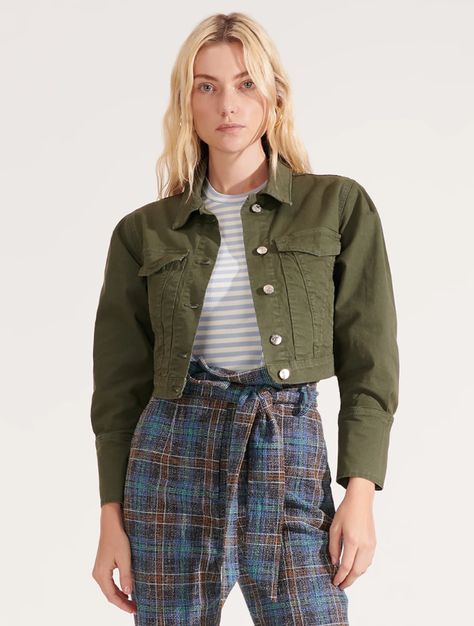 Green Demin Jacket, Green Denim Jacket, Designer Jackets, Short Denim, Cropped Denim Jacket, Sleeve Jacket, Long Puff Sleeves, Denim Jackets, Jacket Design