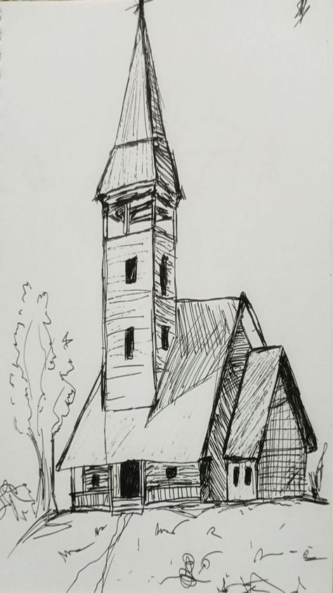 Church Drawing Sketch, Dibujo Simple, Architecture Drawing Sketchbooks, Building Sketch, Getting A Tattoo, Building Drawing, Pen Art Drawings, Architecture Design Sketch, Meaningful Drawings