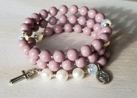 Memory Wire Rosary Bracelet, Purple Rosary, Catholic Rosary Bracelet, Wedding Rosary, Gift For Godmother, Rosary Making, Chaplet Rosary, Protestant Prayer Beads, Godmother Gifts