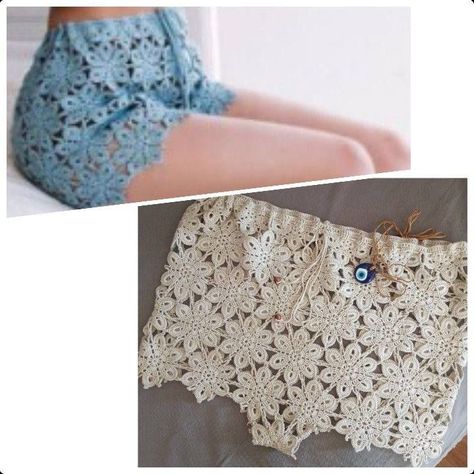 Skull Crochet, Crochet Shorts Pattern, Crochet Pants, Crochet Short, Lace Knitting Patterns, Crochet Shorts, Crochet Dress Pattern, Crochet Blouse, Pattern Sweater