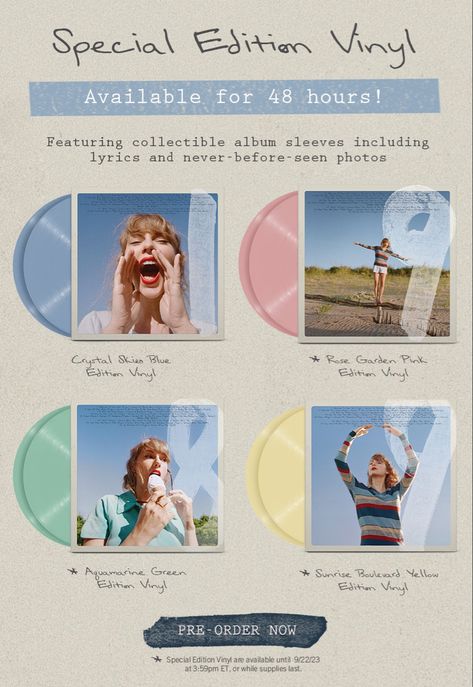 Which Vinyls Did You Get? 🩵🩷💚💛 #taylorswift #1989taylorswift #1989taylorsversion #1989tv #taylorswiftaesthetic #tswift #swiftie #taylorswiftstyle #taylorswiftmusic #tswift #taylorswiftwallpaper #tstheerastour #theerastour #1989vault 1989 Taylors Version, 1989 Taylor's Version, Dark Triad, Album Sleeves, Taylors Version, In And Out Movie, Taylor Swift Music, Louis And Harry, Taylor Swift Hair