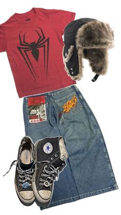 Jeans Y2k Outfit, Cool Outfit Ideas, Cool Outfit, Jnco Jeans, Jeans Y2k, Fashion Diy, Fur Hat, Show Me, Spiderman