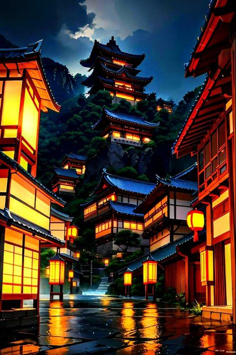 Japan Iphone Wallpaper, Town Wallpaper, Medieval Japanese, Chinese Picture, Japanese Town, Vintage Art Paintings, Japanese Wallpaper Iphone, Japanese Pop Art, Perspective Drawing Architecture