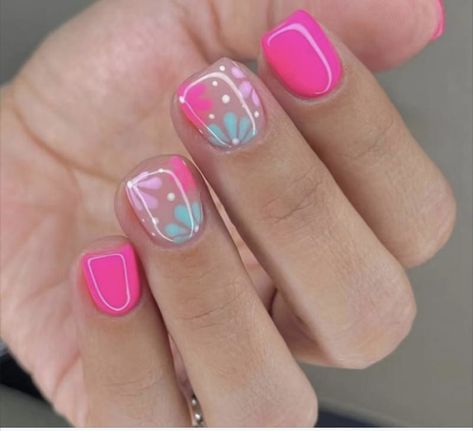 Cute Simple Dip Nails, Rose Pink Nails, Simple Spring Nails, Nails Short Square, Back To School Nails, Press On Nails Short, Flower Nail Designs, School Nails, S Nails