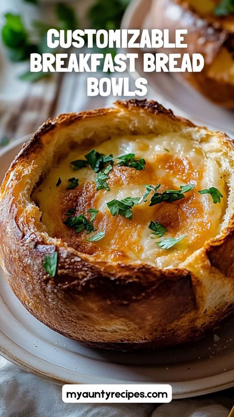 These customizable breakfast bread bowls are a delicious and versatile option for starting your day. Fill them with your favorite ingredients—eggs, cheese, veggies, or bacon—for a personalized morning meal. Perfect for fall brunches or quick weekday breakfasts that keep everyone satisfied! Amazing Dinner Recipes, Breakfast Bread Bowls, Homemade Bread Bowls, Christmas Brunch Recipes, American Foods, Fall Baking Recipes, Breakfast Bites, Breakfast Bread, Bread Bowl