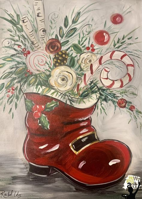 Painted Christmas Canvas Ideas, Santa Paintings Easy, Santa Drawing Realistic, Reindeer Christmas Painting, Painted Christmas Stockings Ideas, Diy Santa Painting, Christmas Paintings Diy, Holiday Canvas Painting Ideas, Christmas Acrylic Painting Ideas