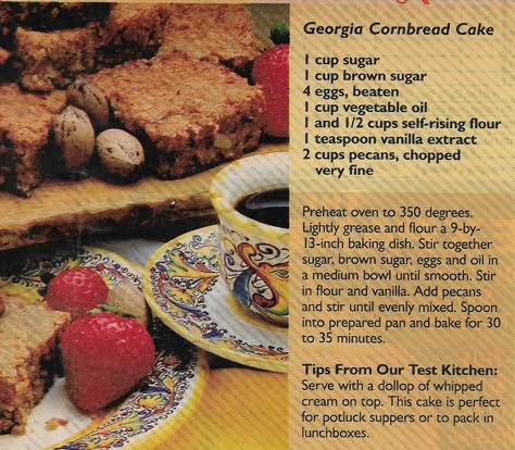 Georgia Cornbread Cake #mildred Georgia Cornbread Cake Recipe, Georgia Cornbread Cake, Georgia Cornbread, Cornbread Cake Recipe, Cornbread Cake, Homemade Pie Crust Recipe, Bread Recipes Sweet, Eat Dessert First, Eat Dessert