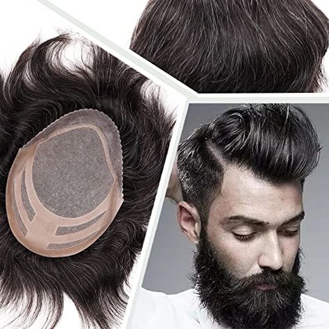 Civmo Mens Wigs Toupee for Men European Virgin Human Hair Weave Unit for Man Hair Toupee Mono Lace Top Skin PU Men Hair Replacement System Mens Hairpiece (1B Mixed 10% Grey White Hair) Grey White Hair, Hair Unit, Hair Replacement Systems, Hair Toupee, Mens Wigs, Mens Hair, Men Hair, Hair Replacement, Hair Weave