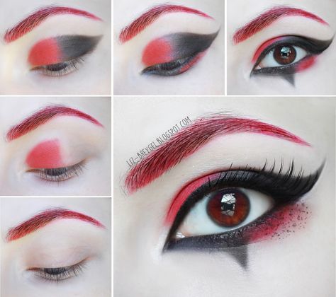 maquiagem para a rainha de copas#show Harley Quinn Make-up, Makeup Emo, Makeup Zombie, Harley Quinn Makeup, Halloweenský Makeup, Make Up Designs, Harley Quinn Halloween, Red Eye Makeup, Drag Make-up