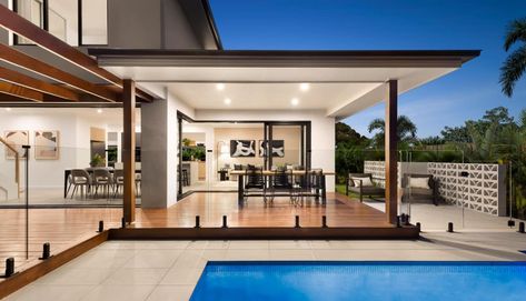 Rochester Series | Double Storey Home Designs | Coral Homes Alfresco Ideas Australia, Alfresco Ideas, Modern Queenslander, First Home Buyer, Front Entry Doors, Storey Homes, Hamptons House, Backyard Pool Designs, Barn Style House