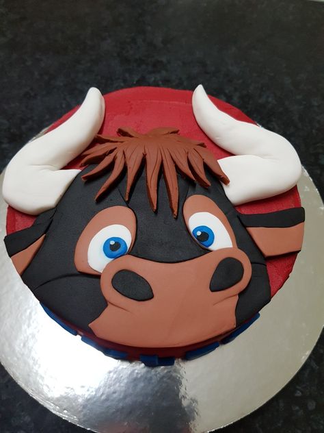 Ferdinand the Bull cake I made for my nephew Tyler Ferdinand Party Ideas, Bull Cake Ideas, Ferdinand The Bull Cake, Bull Birthday Cake, Bull Cake, Ferdinand The Bull, Cow Birthday Cake, Ferdinand The Bulls, Movie Cakes