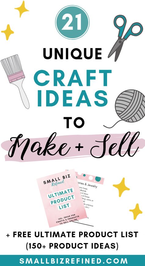 Selling products online is a great way to make money from home. If you're thinking about starting an online shop (or you're established & looking for new product ideas), I’ve got you covered. Click for a list of 21 creative ideas for crafts to sell online. These unique product ideas are fun to make and can be really profitable! Perfect DIY crafts to sell online. #craftideas #productideas #crafty #sidehustle #etsy Creative Ways To Make Money Diy, Diy Products To Sell Business Ideas, Unique Products To Sell, New Product Ideas, Ideas For Crafts, Selling Crafts Online, Profitable Crafts, Cricut Business, Making Wooden Toys