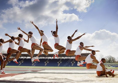 Long jump Sequence Photography, Jump Animation, Triple Jump, Sports Meet, Motion Photography, Long Jump, Science Photos, High Jump, Human Poses