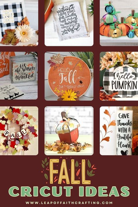 Make some easy DIY fall Cricut projects with these FREE SVG files. Make unique rustic decor, totes, mugs or anything you want! Diy Fall Cricut Projects, Thanksgiving Cricut Crafts, Cricut Fall Projects, Fall Cricut Projects, Cricut Candles, Cricut Cutouts, Cricut Thanksgiving, Unique Rustic Decor, Fall Cricut