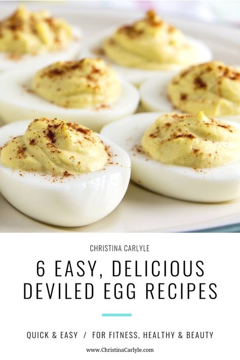 6 different recipes for healthy Deviled Eggs you'll love. Deviled eggs are quick and easy to make. The best part? They're a great snack or appetizer for health and fitness. https://christinacarlyle.com/deviled-eggs/ 6 Deviled Eggs Recipe, Football Food Healthy, Delicious Deviled Egg Recipe, Eggs Deviled, Healthy Deviled Eggs, Perfect Deviled Eggs, Guacamole Deviled Eggs, Deviled Eggs Recipe, Incredible Edibles