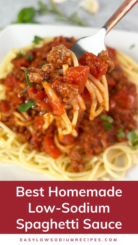 Low Sodium Homemade Spaghetti Sauce, Low Iodine Pasta Sauce, Spaghetti Sauce Healthy, Low Sodium Non Dairy Recipes, Low Salt Spaghetti Sauce Recipe, Salt Free Spaghetti Sauce, Heart Healthy Spaghetti Recipes, Best Low Sodium Recipes, Low Fodmap Spaghetti Sauce