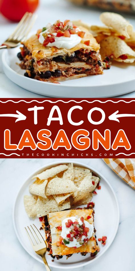 Why choose between tacos and lasagna when you can have the best of both worlds with this tasty and fun-filled Easy Taco Lasagna recipe? Fiesta time! Easy Taco Lasagna, Cheesy Taco Lasagna, Mccormick Taco Lasagna, Mexican Lasagna With Corn Tortillas, Taco Lasagna With Corn Tortillas, Taco Lasagna Recipe, Taco Lasagna, Easy Cheap Dinners, 30 Minute Meals Easy