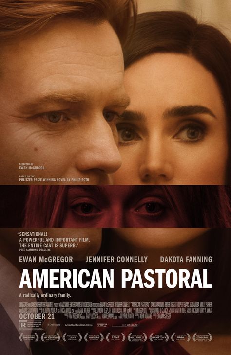 AMERICAN PASTORAL starring Ewan McGregor, Jennifer Connelly & Dakota Fanning | In select theaters October 21, 2016 American Pastoral, Philip Roth, Dakota Fanning, Trainspotting, Movies 2016, Ewan Mcgregor, English Movies, Jennifer Connelly, Beauty Queen