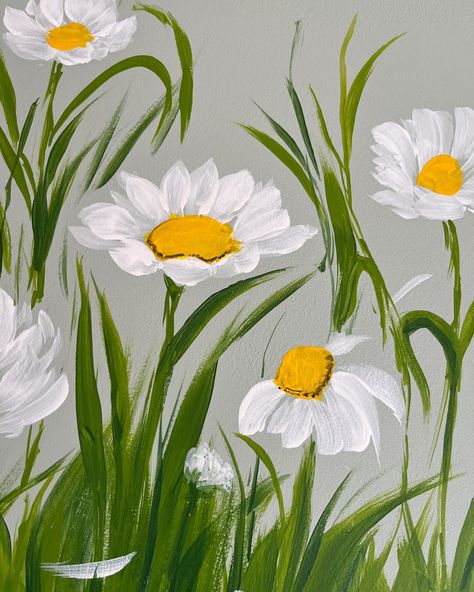 The daisy that speaks to you and brightens up your day. . . . . . [ wall mural, artist, home decor, painting, art for home, daises, flower garden, floral artist, little flowers] Daisy Paintings, Daisy Flower Painting, Artist Home, Mural Artist, Home Decor Painting, Daisy Painting, Book Marks, Painting Designs, Denim Diy