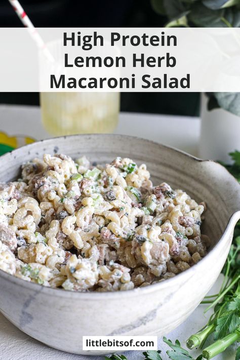 High Protein Lemon Herb Macaroni Salad Lemon Herb Macaroni Salad, Protein Macaroni Salad, High Protein Macaroni Salad, Healthy Macaroni Salad, Bbq Chicken Sandwich, Breakfast Appetizers, Macaroni Salad Recipe, Healthy Summer Recipes, Lemon Herb