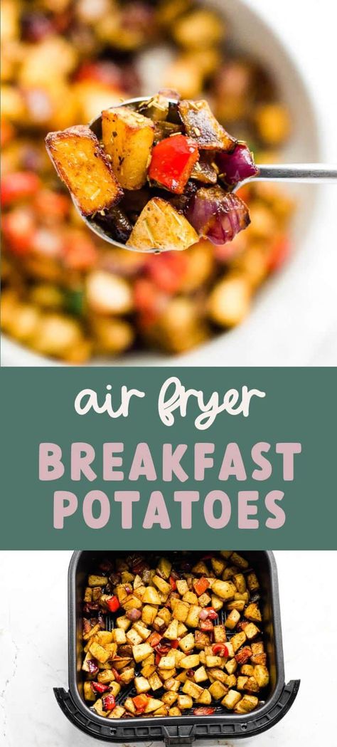 Air Fryer Breakfast Potatoes with Onions & Peppers Fried Breakfast Potatoes, Air Fryer Breakfast Potatoes, Crispy Breakfast Potatoes, Leftover Breakfast, Air Fryer Breakfast, Air Fry Potatoes, Potato Breakfast Recipes, Breakfast Sides Dishes, Breakfast Sides