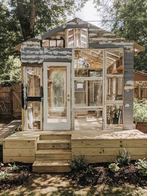 How to Build a Greenhouse - A Beautiful Mess Recycled Windows, Window Greenhouse, Build A Dog House, Diy Greenhouse Plans, Greenhouse Shed, Build A Greenhouse, Backyard Greenhouse, Greenhouse Plans, Backyard Sheds