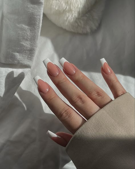 Plain Acrilyc Nails, Simple Gel X Nail Designs Coffin, Medium Coffin French Tip Nails, French Coffin Acrylic Nails, Unghie Sfumate, Bridesmaids Nails, Wow Nails, Simple Gel Nails, Basic Nails