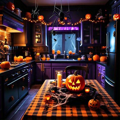 #HalloweenHomeDecor #SpookyDecor #HauntedHouse #TrickOrTreat #PumpkinPatch #GhoulishGoodies #CreepyCrawlies #WitchyWonders #FrightfullyFun #Boo-tifulDecor #HalloweenHues Kitchen Halloween Decor Ideas, Drawtober 2024, Haunted Kitchen, Halloween Piñatas, Haloween Decor, Mansion Decor, Shifting Visuals, Kitchen Halloween, Witches Kitchen