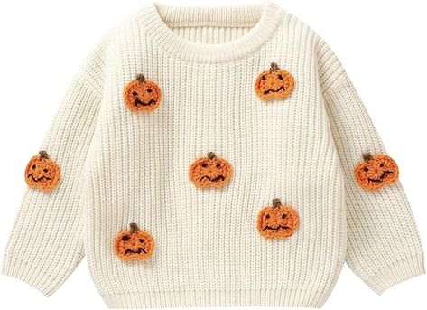 Amazon.com: Lnzyyephy Toddler Baby Boy Girl Halloween Outfit Infant Pumpkin Embroidery Knit Sweaters Sweatshirt Tops Fall Winter Clothes (A-White, 9-12 Months): Clothing, Shoes & Jewelry Halloween Infantil, Toddler Baby Boy, Girls Halloween Outfits, Sweater Pumpkins, Fall Baby Clothes, Pull Bebe, Halloween Embroidery, Girls Fall Outfits, Girl Halloween