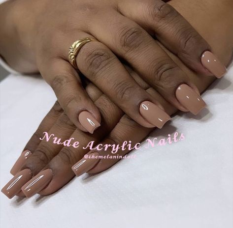 Acrylic Nail Designs Dark Skin, Birthday Nails By Skin Tone Range, Plain Colour Nails Acrylic, Elegant Nails For Dark Skin, Dark Skin Nails Ideas, Nailpaints For Brown Skin, Plain Nail Color Ideas, Nude Nails Dark Skin Tone, Brown Nails Black Women