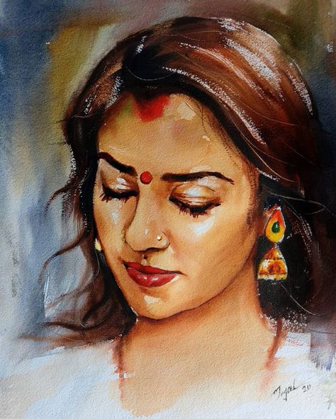 Watercolor Portrait Tutorial, Watercolor Indian, Potrait Painting, Acrylic Portrait Painting, Colour Drawing, Watercolor Art Face, Watercolor Portrait Painting, Human Figure Sketches, Portraiture Painting