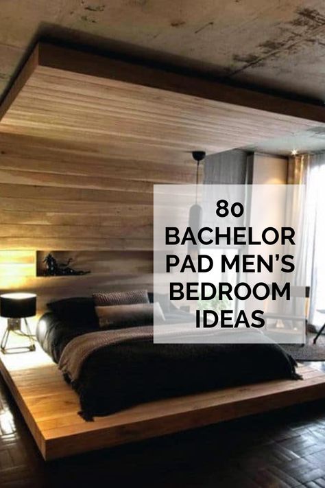 Modern Bachelor Pad Bedroom, Rustic Mens Bedroom, Bedroom Ideas For Men Bachelor Pads, Bachelor Pad Bedroom Ideas, Masculine Decor Apartment, Bachelor Bedroom Ideas, Men Bachelor Pads, Modern Mens Bedroom, Bachelor Pad Bedroom