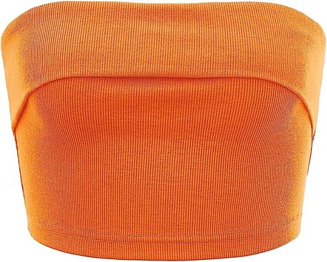 SOLY HUX Women's Ribbed Knit Basic Y2K Crop Tube Top Sleeveless Strapless Casual Summer Tops Solid Orange L at Amazon Women’s Clothing store Fitted Denim Shirt, Fitted Sheath Dress, Shein Icon, Casual Summer Tops, Yoga Tank Tops, Slim Fit Dresses, Cropped Tube Top, Retro Shirts, Inspiration Mode