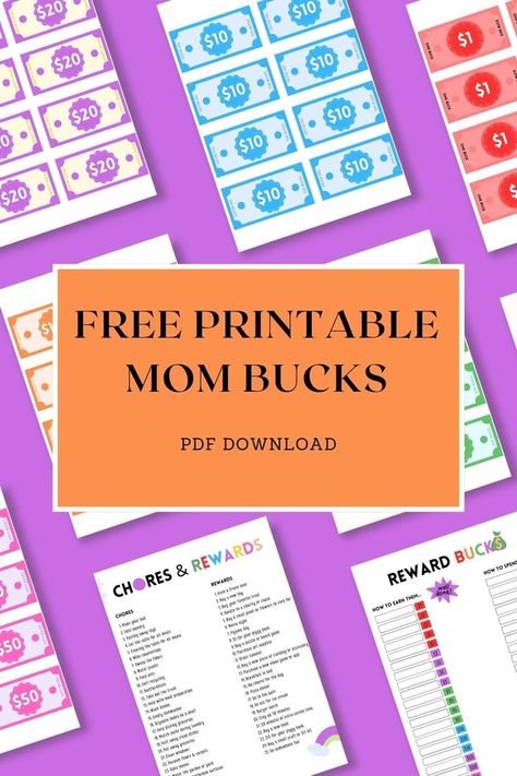 Free Printable Mom Bucks Mom Bucks Reward System, Kids Morning Checklist, Mom Bucks, Reward Bucks, Reward Ideas, Chore Rewards, Reward System For Kids, Printable Reward Charts, Be Proactive