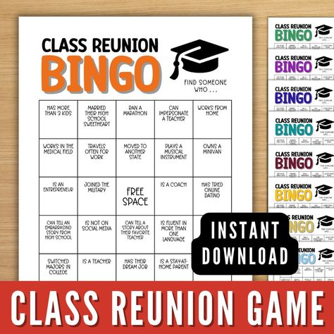 Class Reunion Activities Ideas, Games For Class Reunions, Class Reunion Games, Fun Icebreaker Games, Class Reunion Decorations, Family Reunion Invitations, Reunion Decorations, Reunion Invitations, Printable School