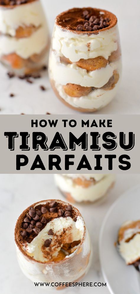 I whipped up a tiramisu parfait (aka individual sized tiramisu portions) real quick and wanted to share how easy and fast it is to make. Parfaits Recipes, Individual Trifle, Individual Trifles, Mini Desserts Shooters Recipes, Tiramisu Parfait, Mini Parfaits, Fruit Parfait Recipes, Easy Parfait, Easy Coffee Drinks Recipes