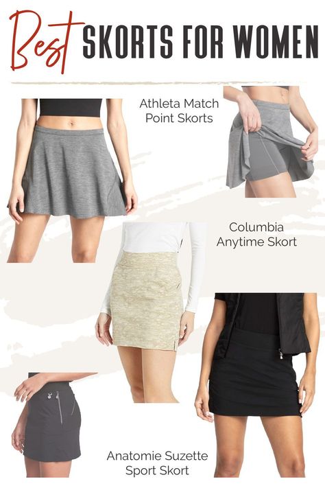 We can all feel the pain of chafing thighs, especially on a long, hot day of hiking. A skort adds a great level protection to keep your wandering legs rub free. Click trough to check out our complete list for the best skorts for women and choose your favorite color, what's yours? #TravelFashionGirl #TravelFashion #TravelClothing #skorts #cuteskorts #travelwardrobe Women’s Skort Outfit, Casual Skort With 4-way Stretch And Short Leg, Ladies Skorts, Lined Skirted Skort For Vacation, Non-stretch Short Length Skort With Lined Skirt, Casual Skirted Skort With 4-way Stretch, Summer Skirted Skort With 4-way Stretch, Skort Outfit, 60 Year Old Woman