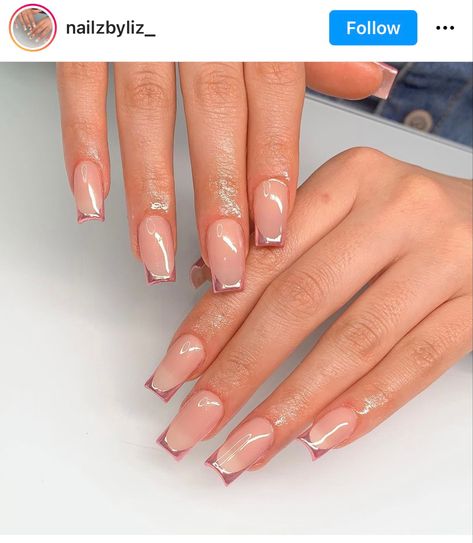 Chrome Frenchies Rose Gold Chrome Tips Nails, Rose Gold French Tip Nails, Chrome Frenchies, Frenchies Nails, Nails Xoxo, Chrome French Tip, Nail Inspired, Chrome French, Gold Chrome Nails